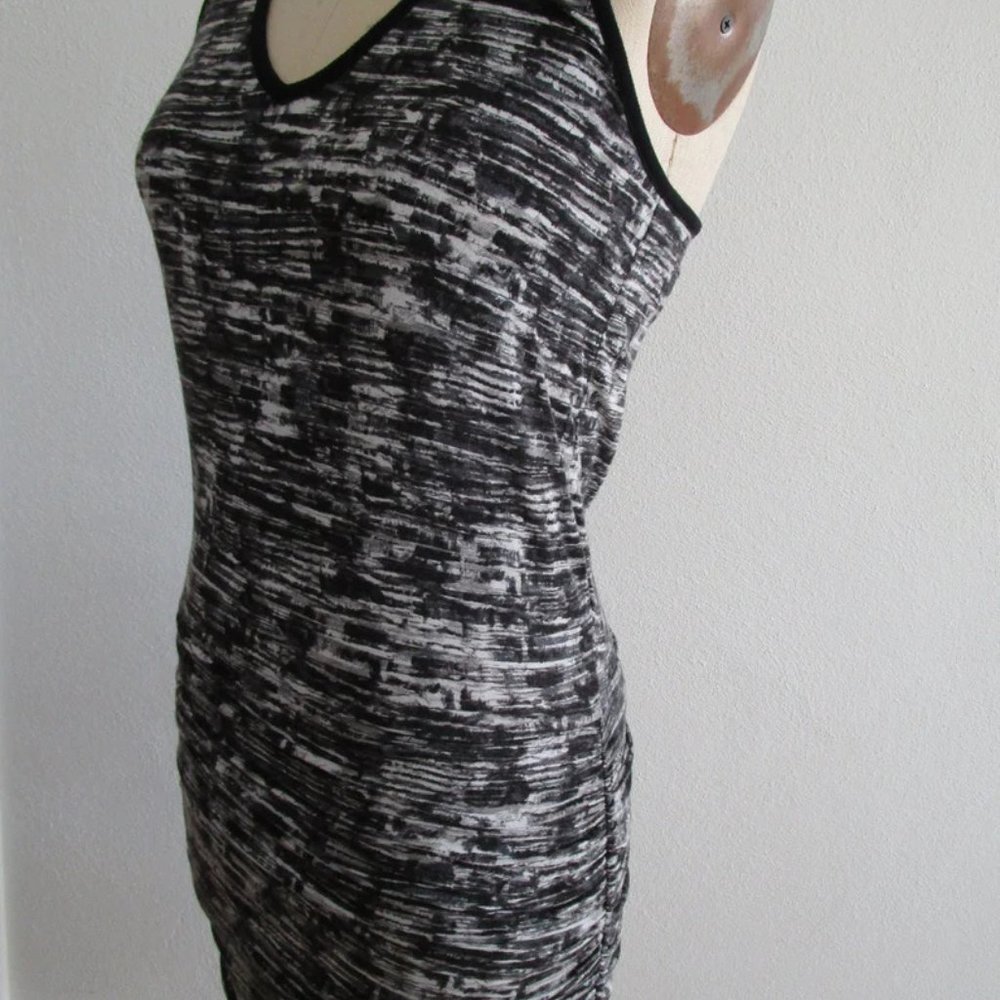 Curvy Shirred Racer T Dress Ruched Sides Black White Jersey Knit